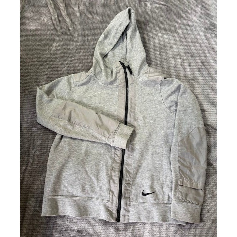 Nike Sportswear Asymmetrical Full Zip Hoodie Gray Technical Overlays Womens M.